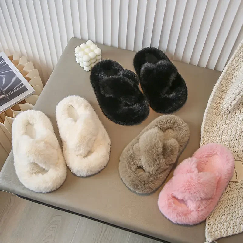 2024 new  children plush slippers home indoor warm thickened non-slip baby cute slippers kids shoes  toddler girl shoes