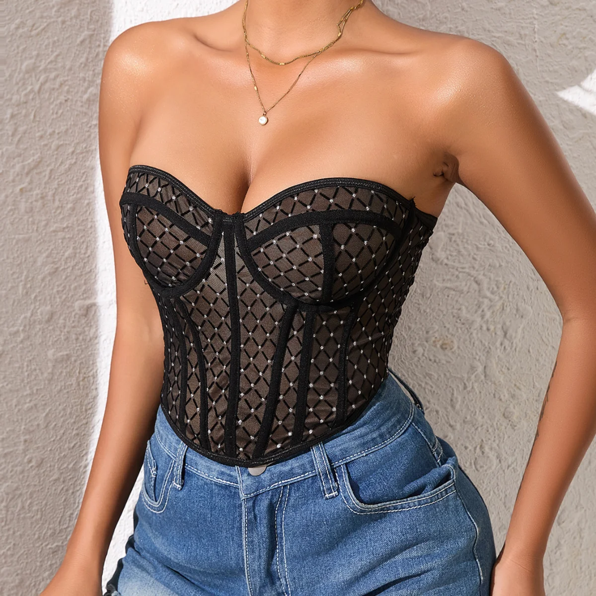 

Strapless Boned Corset Crop Tops Women Bustier Body Shaper Bodices Slim Waist Top Lingerie Streetwear Overbust Shapewear Corsets