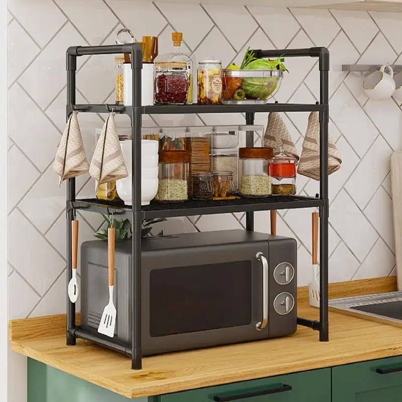 Kitchen Bakers Rack Countertop Organizing Rack Heavy Duty Countertop Kitchen Utensils Tableware Storage With Hooks For Counter