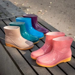 Women Boots Waterproof Low Heeled Buckle Toe Middle Shoe Round Rain Women's Boots Womens Rain Shoes