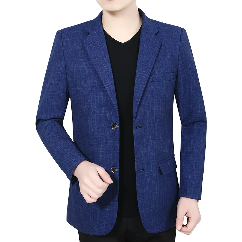 Man Blue Plaid Formal Wear Suits Coats New Spring Man Business Casual Blazers Quality Male Slim Suits Jackets Men\'s Clothing 4XL