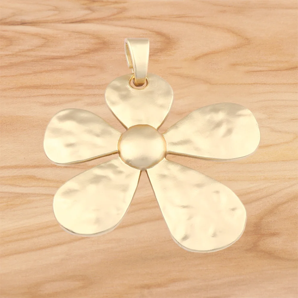 1 Piece Matt Gold Color Large Hammered Flower Charms Pendants for DIY Necklace Jewelry Making Findings Accessories 68x60mm