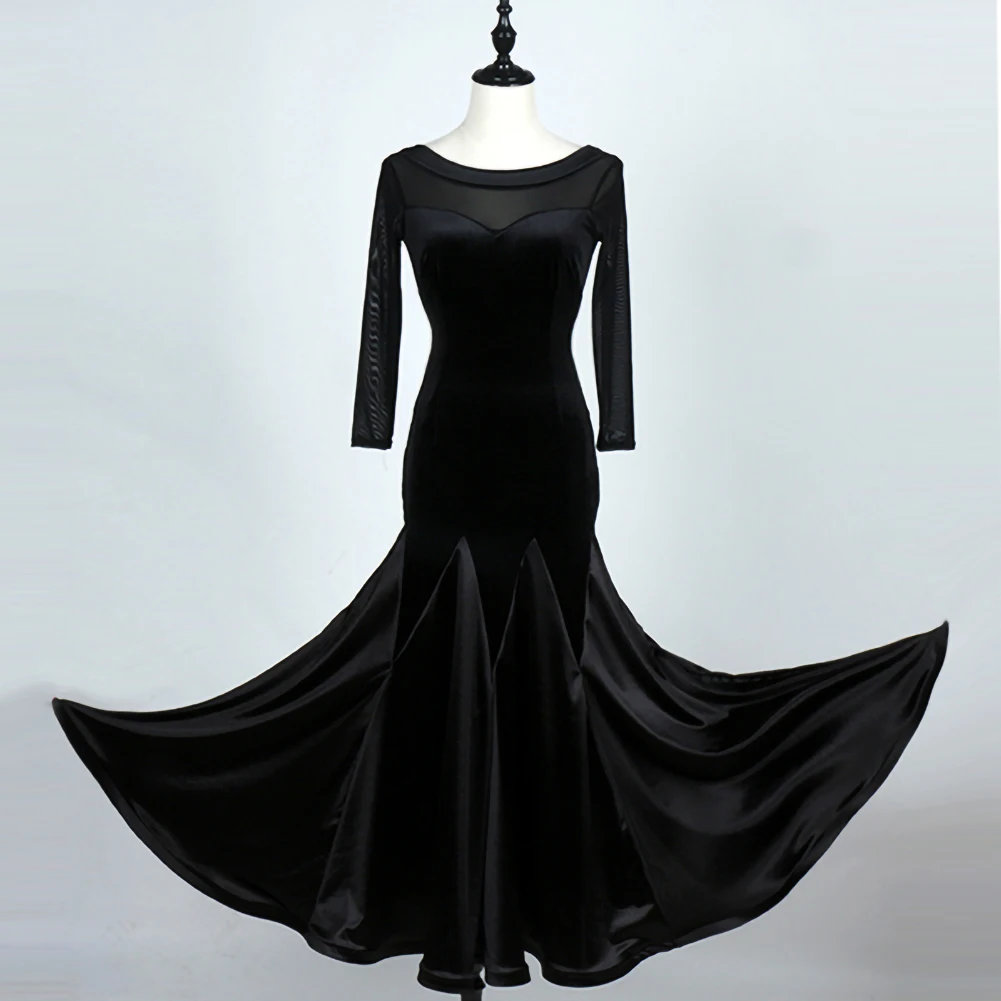 Waltz Ballroom Competition Dress Standard Dance Performance Costumes Women Velvet Sexy V Back Evening Gowns Big Swing