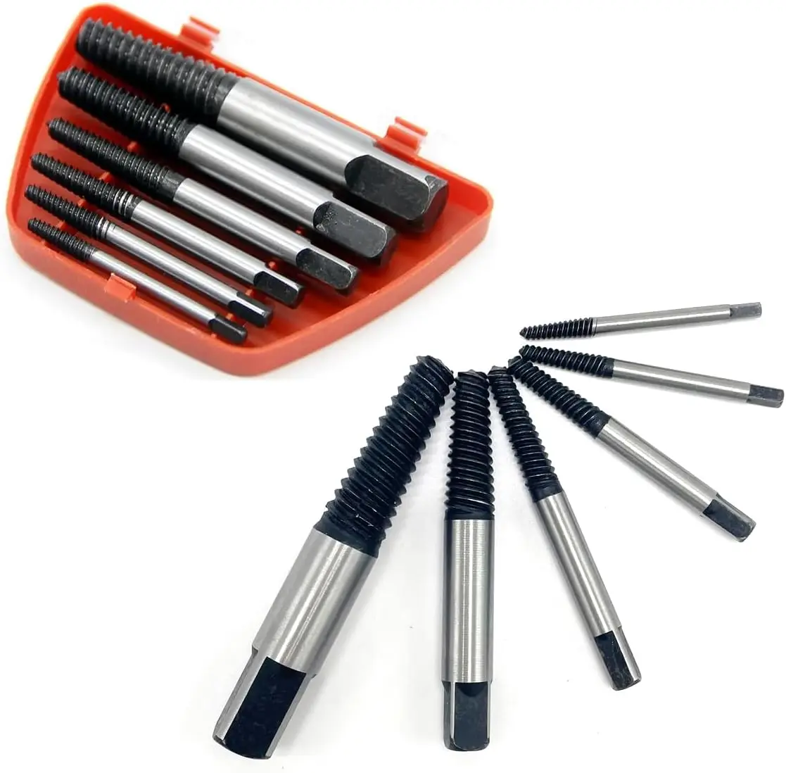 

5pc Broken Head Screw Extractor 6pc Coarse Teeth Fine Teeth Water Tap Broken Thread Extractor Screwdriver Tool Plastic Box Set