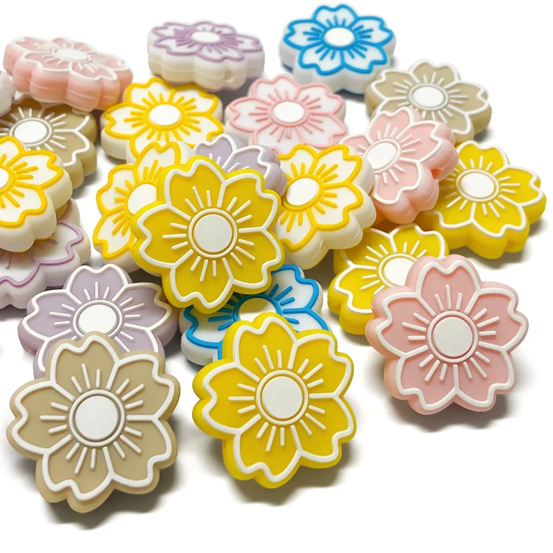 10pcs Sakura Flowers Leaves Silicone Beads Clips  for DIY Making Jewelry Necklace Hangings Handmade Accessories
