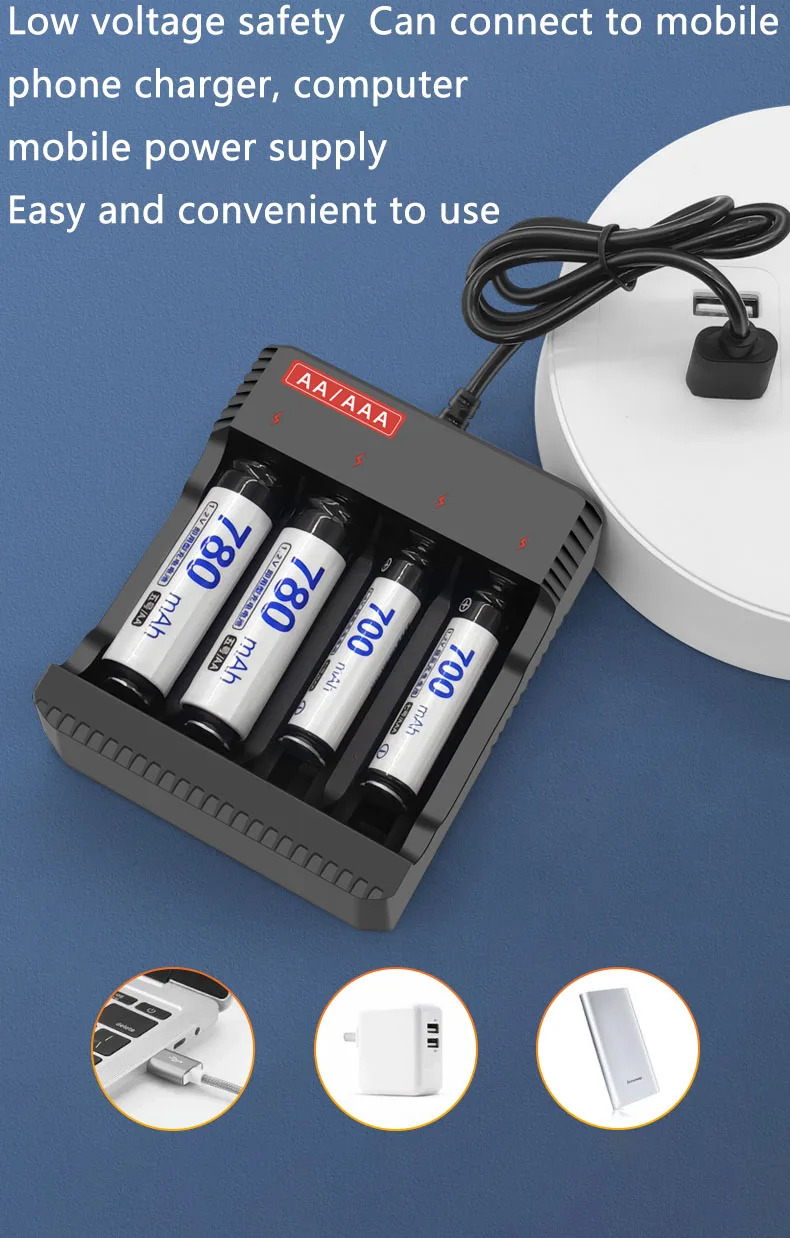 USB interface universal battery charger Suitable for AA/AAA batteries 4-slot lithium battery reverse charging protection charger