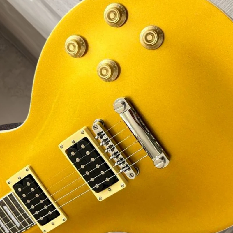 Free Shipping Metallic Gold High-gloss Finish LPQAQ Electric Guitar C-profile Mahogany Neck Two High-output Humbucker Pickups