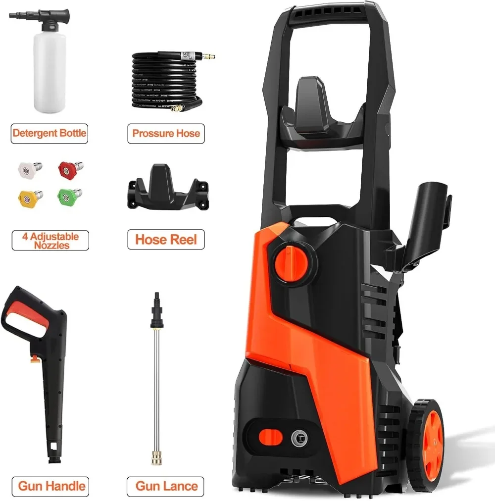 4800PSI Max 2.9 GPM Power Washer พร้อมหัวฉีดเชื่อมต่อด่วน 4 อัน, ท่อ 28FT, ถังสบู่, เหมาะสําหรับรถยนต์, ลานบ้าน, ทําความสะอาดสระว่ายน้ําสีส้ม