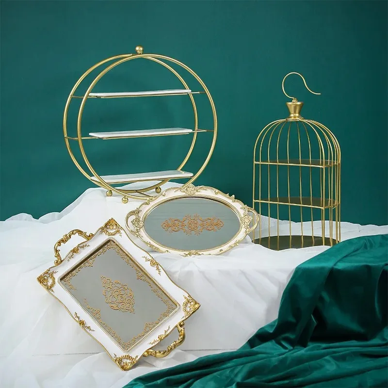Golden wedding dessert table decorations european style cake stand wedding props lace cake plate iron snack stand combination