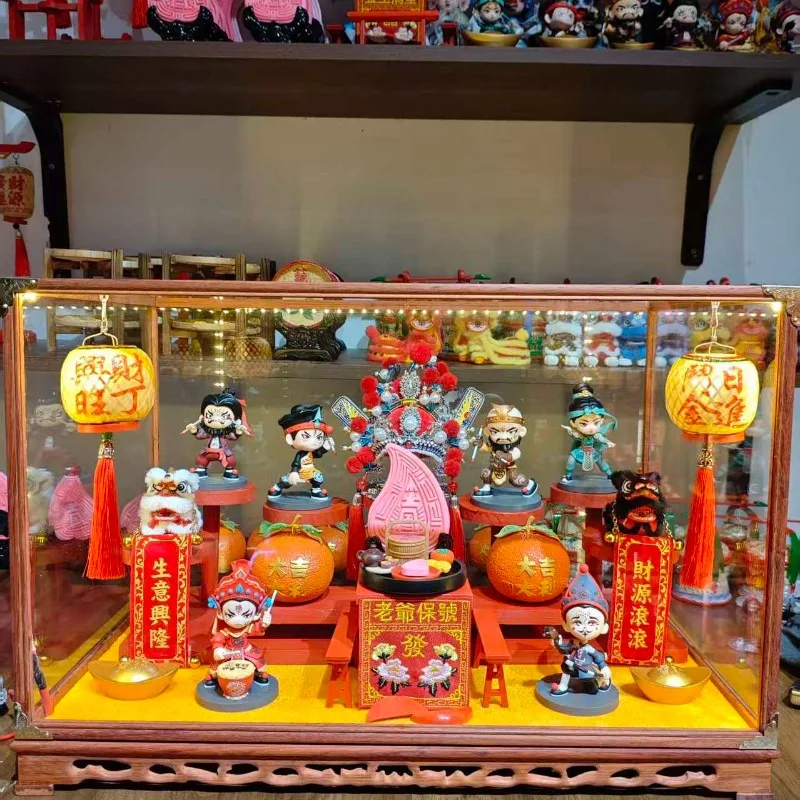 British song and dance lion dance ornament, solid wood glass frame, opening house move to attract wealth