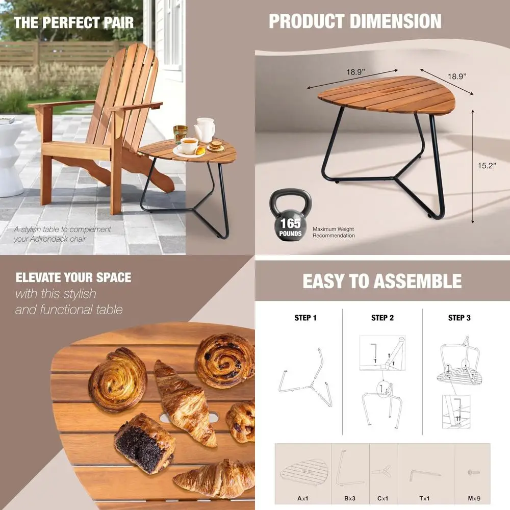 

15H Portable Wood and Metal Adirondack Side Table for Outdoor and Indoor Use - Ideal for Patio, Picnics, and Camping, Perfect Fa