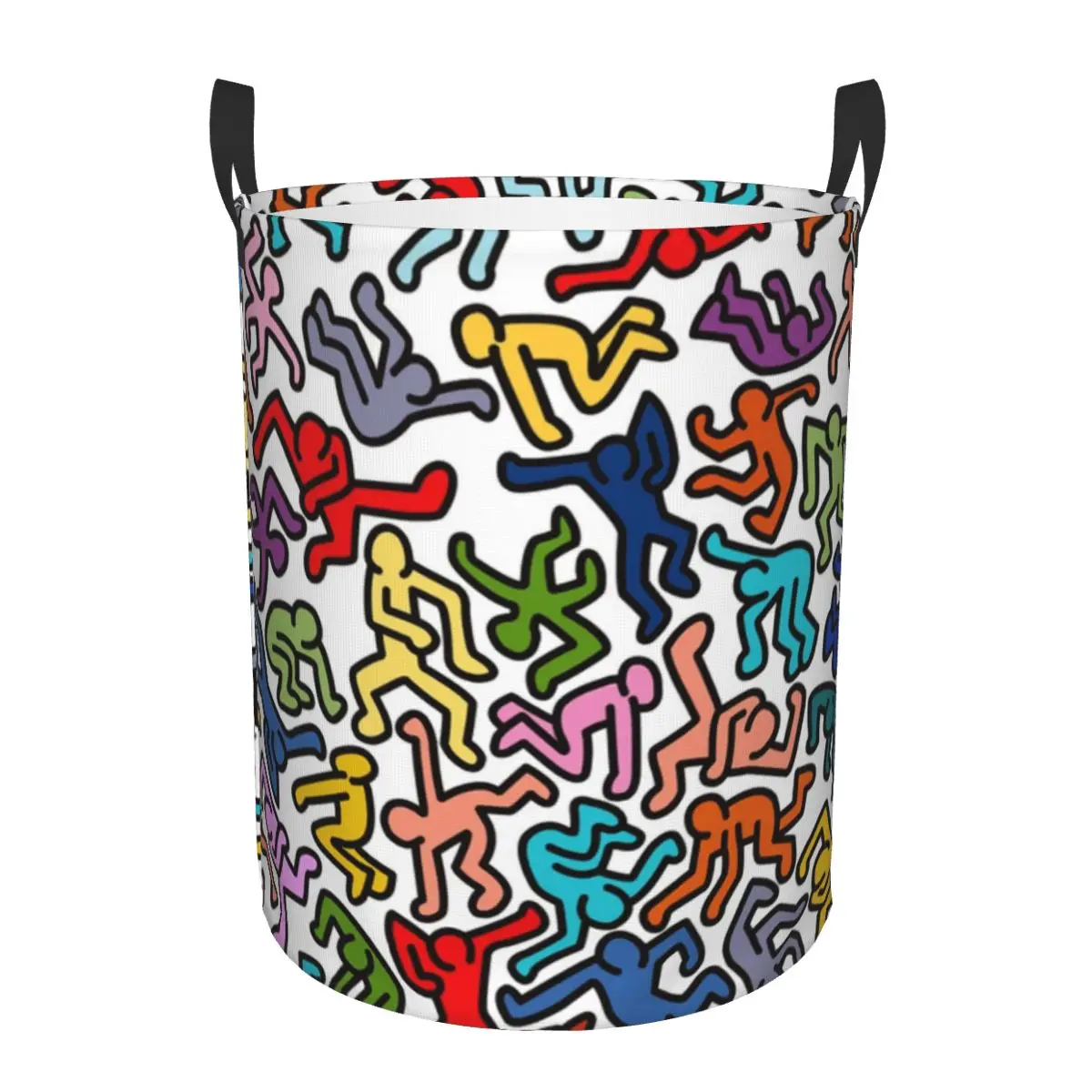 Haring Colorful Geometric Falling Down Up Laundry Basket Collapsible Graffiti Abstract Pop Art Clothes Toy Hamper Storage Bin