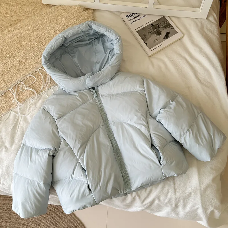 

2025 Autumn and Winter New Children's Thick Warm Solid Color Hooded Short Cotton Jacket