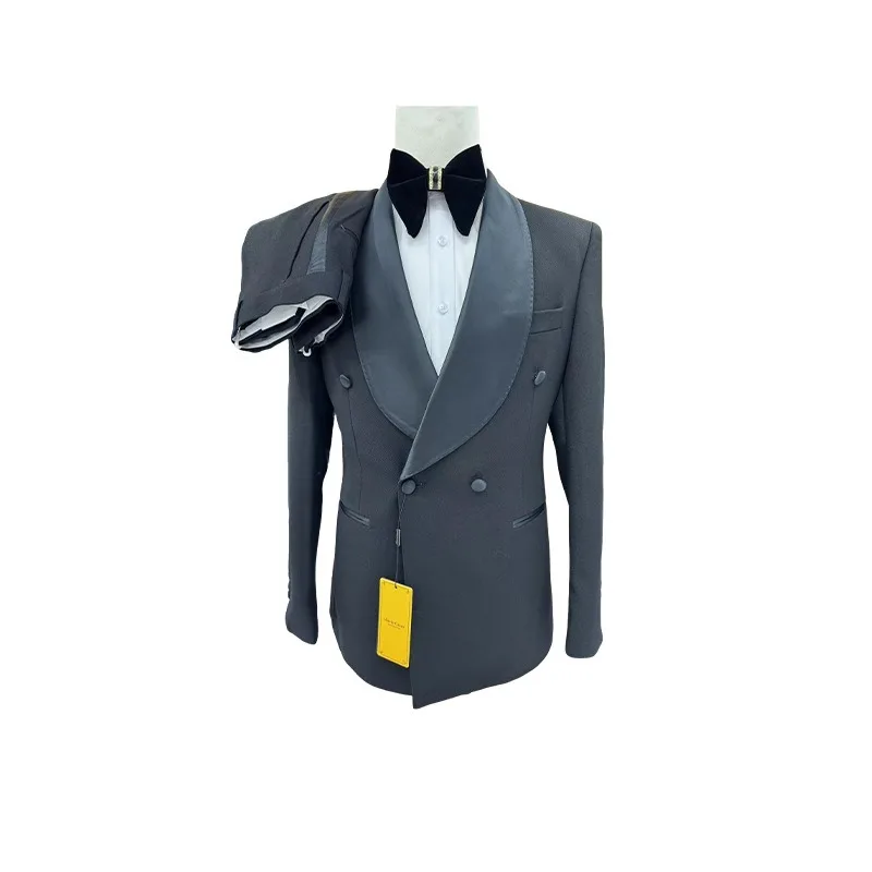 Man's Suit Elegant Set Luxury Clothing Designer Boyfriend Slim Fit Male Blazer Wedding Ceremony Dress Ivory Jacket Black Pants - view 5