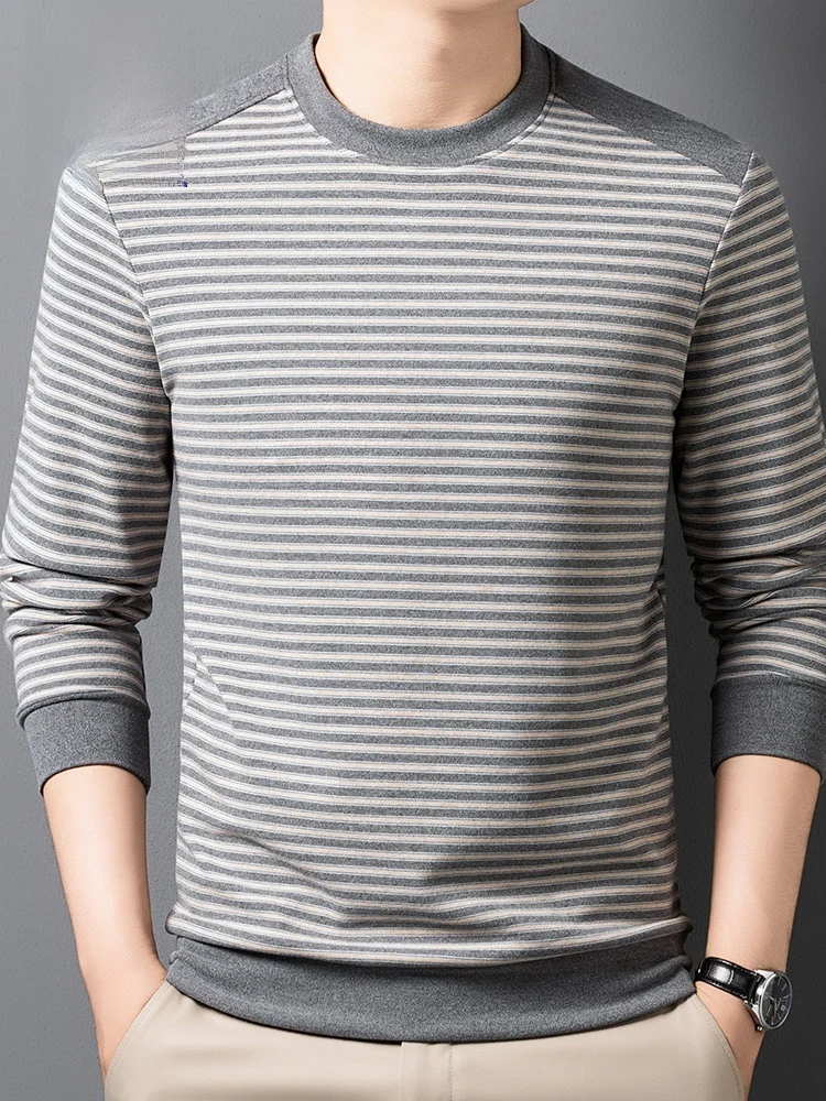 

Rn Men's Long Sve T-irt round Ne Thermal Striped Base irt Casual Hoodie Autumn Winter Warm Polyester Blend