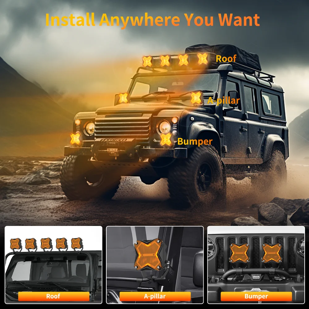 5In Off-road Spotlight Work Light Front Bumper A-pillar Roof Super Bright Flood & Spot Combo Light + DRL for Tank 300 for Jeep