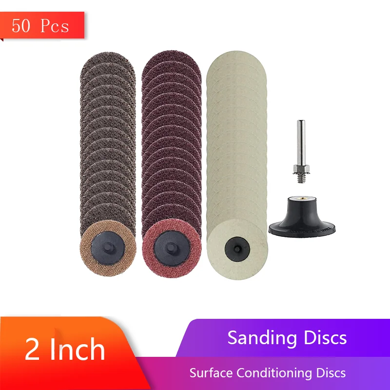 

2 Inch Sanding Discs Quick Change Polishing Discs 50 Pcs with 1/4'' Holder for Polishing Stainless Steel Alloys Plastic