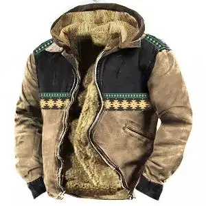 Casaco quente com estampa tribal de manga comprida masculina e feminina, roupa grossa, parkas de inverno, outerwear