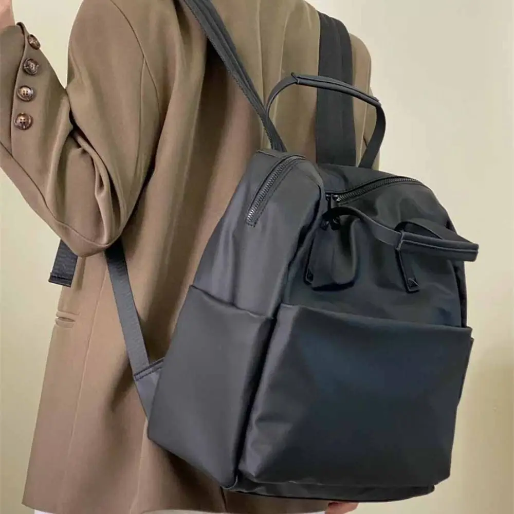 Black Lightweight Computer Bag Korean Style Large Capacity Nylon Shoulder Bag Tote Bag Solid Color Waterproof Travel Backpack