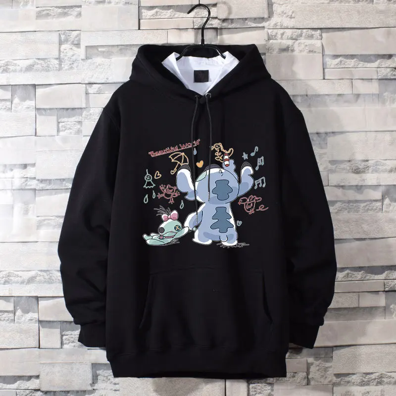 Disney Couple Wear Stitch Sweater Men\'s and Women\'s Hooded Jacket Loose Student Winter Top Clothes Long Sleeve