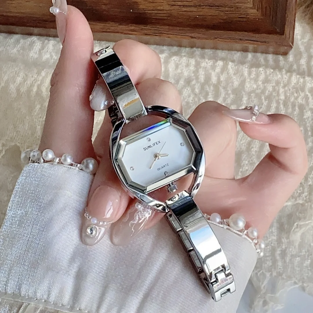 Ladies Silver Bracelet Watch Stainless Steel Band Watches Women Irregular Dial Wristwatch Clock Relogio Feminino Zegarek Damski
