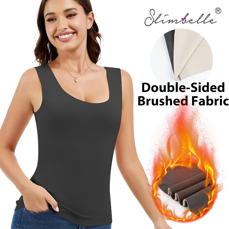 Slimbelle Women's Thermal Top Sleeveless Underwear Outer Wear Double-side Brush Keep Warm Soft Vest Heating Inner Bottoming