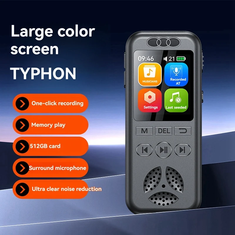 Digital Voice Recorder MP3 Player HD Noise Reduction WAV Audio Player One-Button Portable Business Recording Device