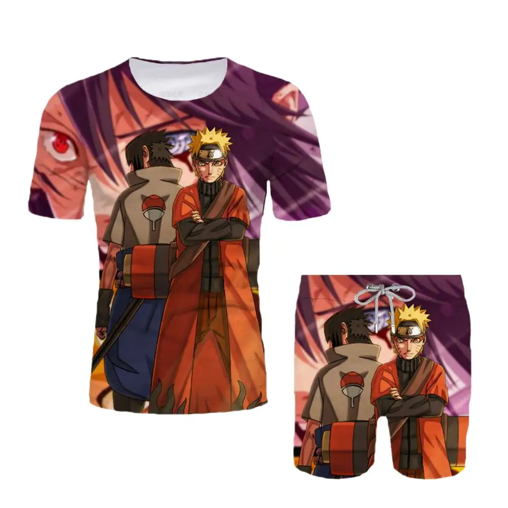 

Summer Naruto Adult T-shirt Fashion Casual Short Sleeve Top + Shorts 2pcs Suit Boy Girl adult Clothes Casual 3D Printed Set