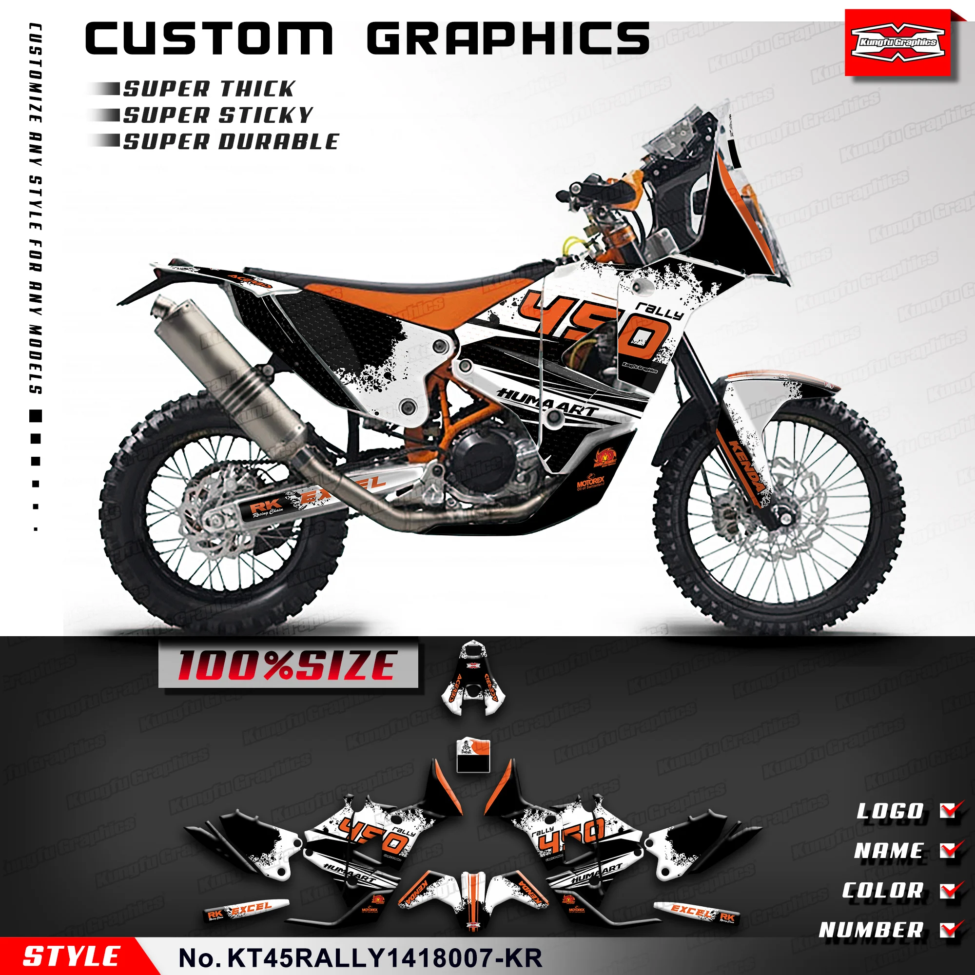 KUNGFU GRAPHICS Restyle Stickers Motorcycle Decals for KTM Husqvarna Rally 450 2014 2015 2016 2017 2018,  KT45RALLY1418007-KR