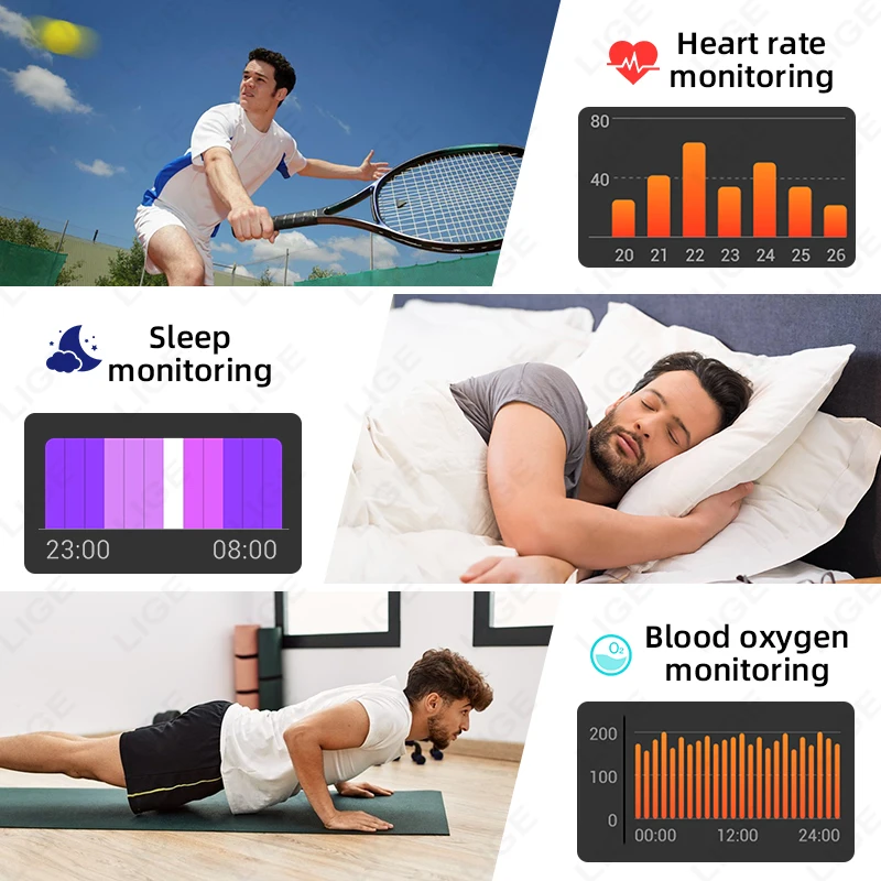 LIGE 1000mAh بطارية سعة كبيرة ساعة ذكية الرجال في الهواء الطلق IP68 الرياضة جهاز تعقب للياقة البدنية الاتصال الصوتي 2.04 "HD النساء Smartwatch #6