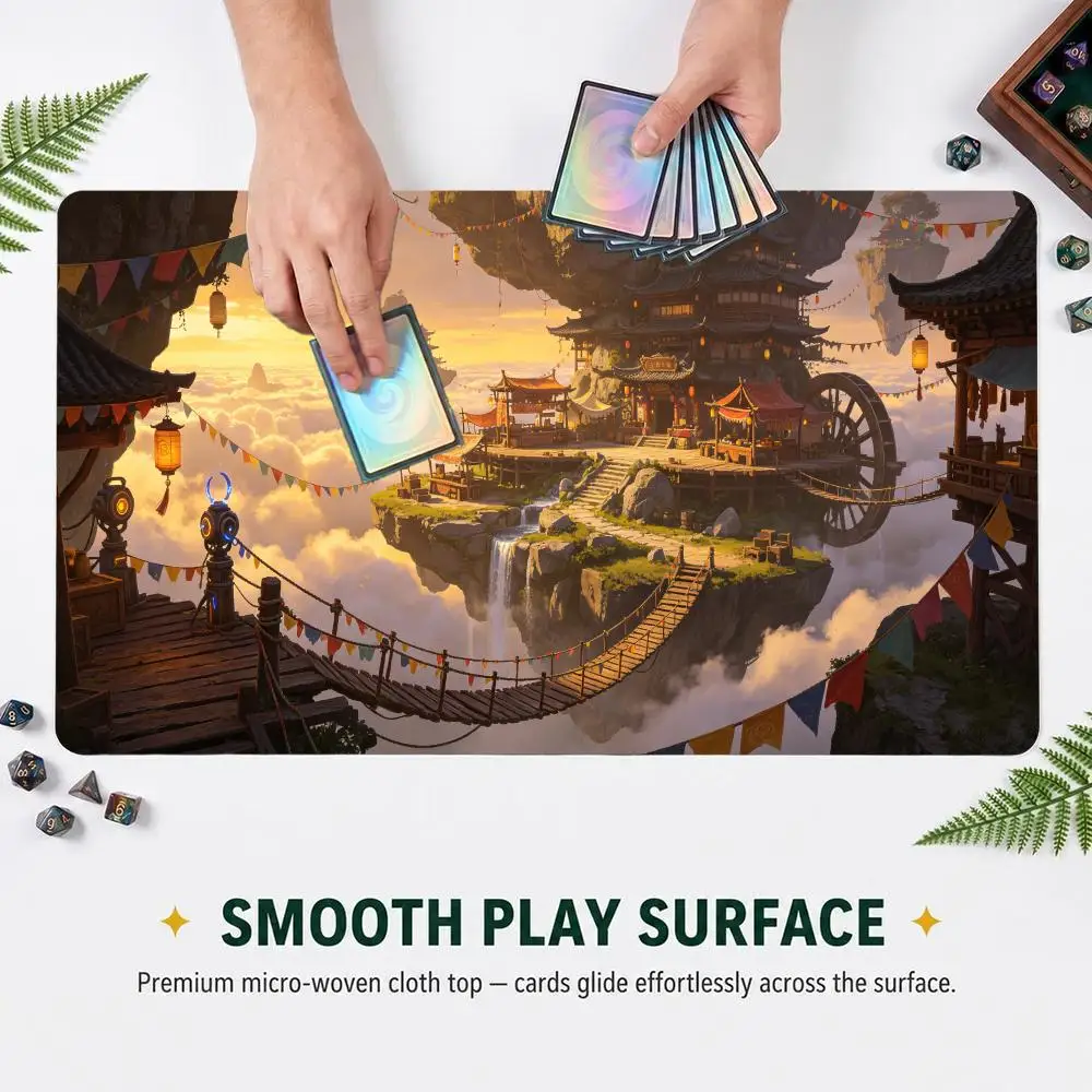Oriental Fantasy Floating Cloud Bazaar TCG Play mat Volcano Scene Trading Card Game Desk Mat Non‑Slip Rubber Mouse Pad