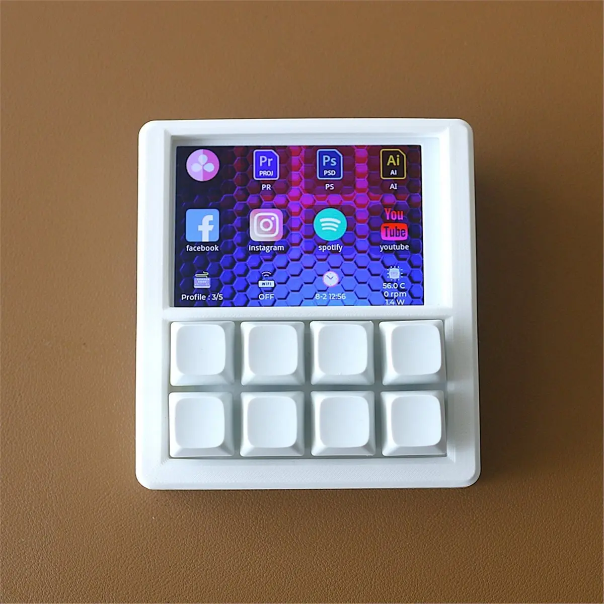 (DT37) 3.5 Inch LCD Programmable Macro Keyboard 8-Key Hot-Swappable RGB Backlight USB Secondary Display White
