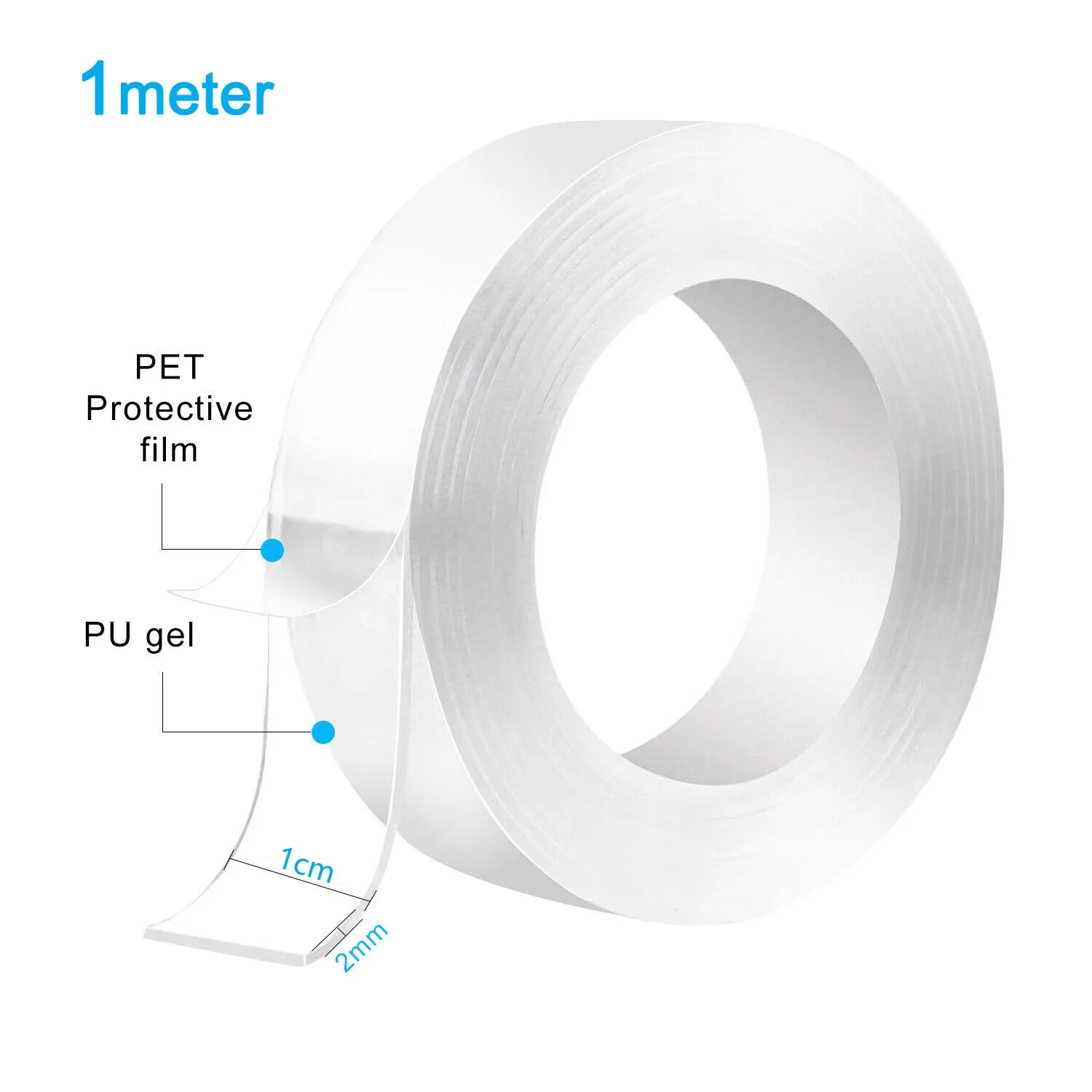 2 Stück Gel starkes spurloses doppelseitiges Klebeband transparente doppelseitige Bänder für Fliesen/Marmor/Metall/Glas/Holz