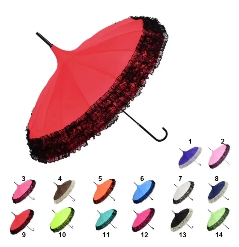 

Elegant Semi-automatic Lace Golf Umbrella, Fancy Pagoda Umbrellas, 14 Colors Available, New, 50 PCs/Lot