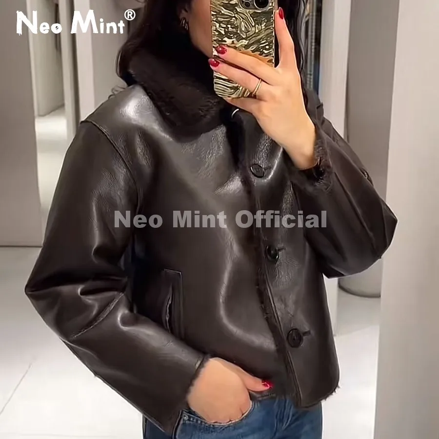 Neo Mint 2026 Winter New Windproof Shearling Jacket Women Brand Fashion Reversible Faux Mink Fur Coat Girls Short Warm Overcoat