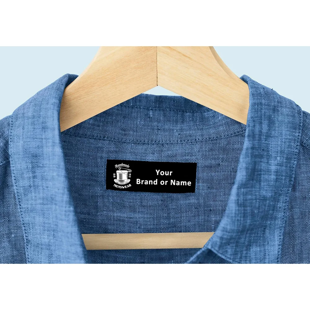 

Custom Main Label Clothing Label, High Density Woven Tag for Coat Dress Jacket, Soft Garment Branding with Black Brand Logo