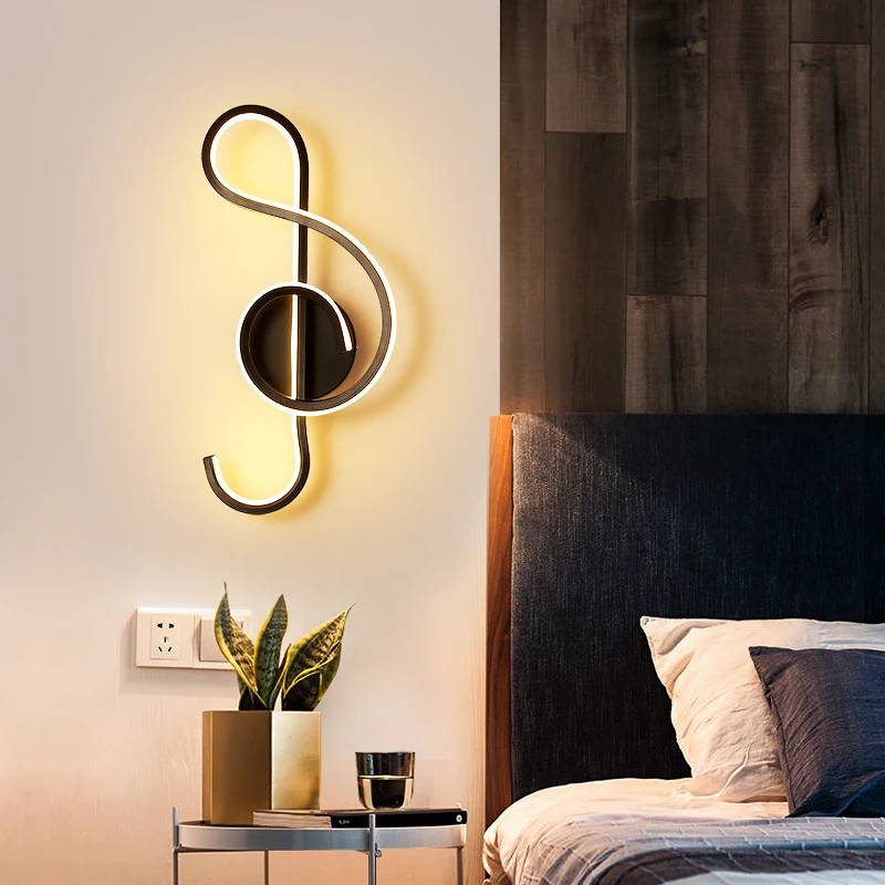 nordic preto branco lampada de parede para o quarto cabeceira corredor musical nota modelagem elegante decoracao para casa luzes venda quente 01