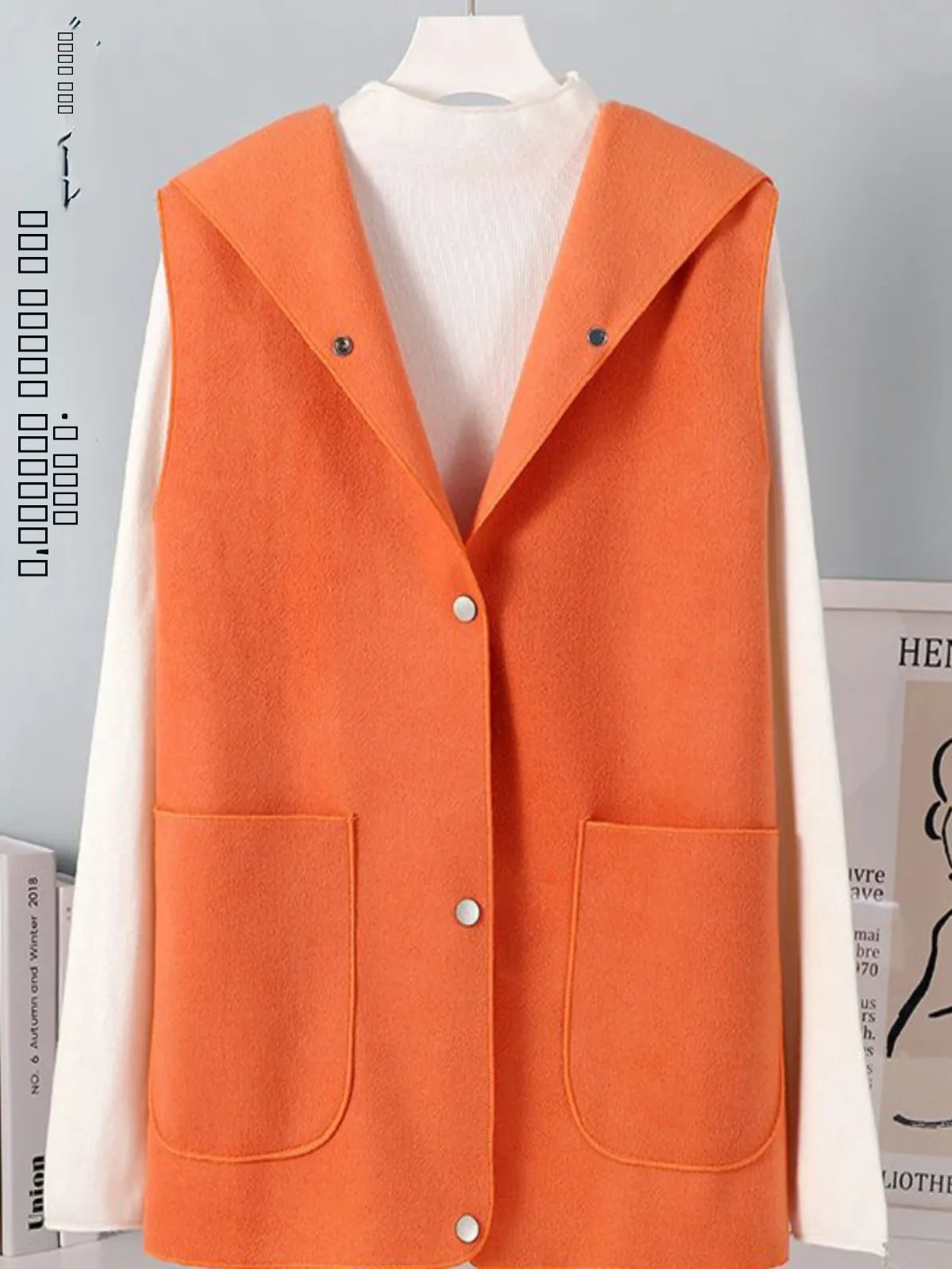 

Модный корейский шерстяной жилет-пальто с капюшоном, повседневный, больших размеров, на пуговицах, с этикеткой, в стиле ретро, женский жилет