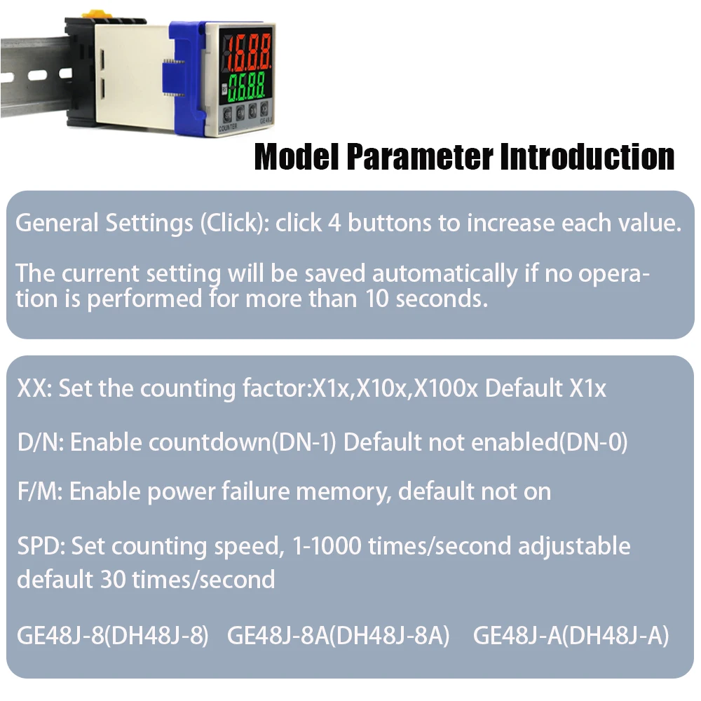 New GE48J Series DC AC 220V 24 240 380V Intelligent Precision Programmable Digital Time Relay Counters 1-999900 With Socket Base