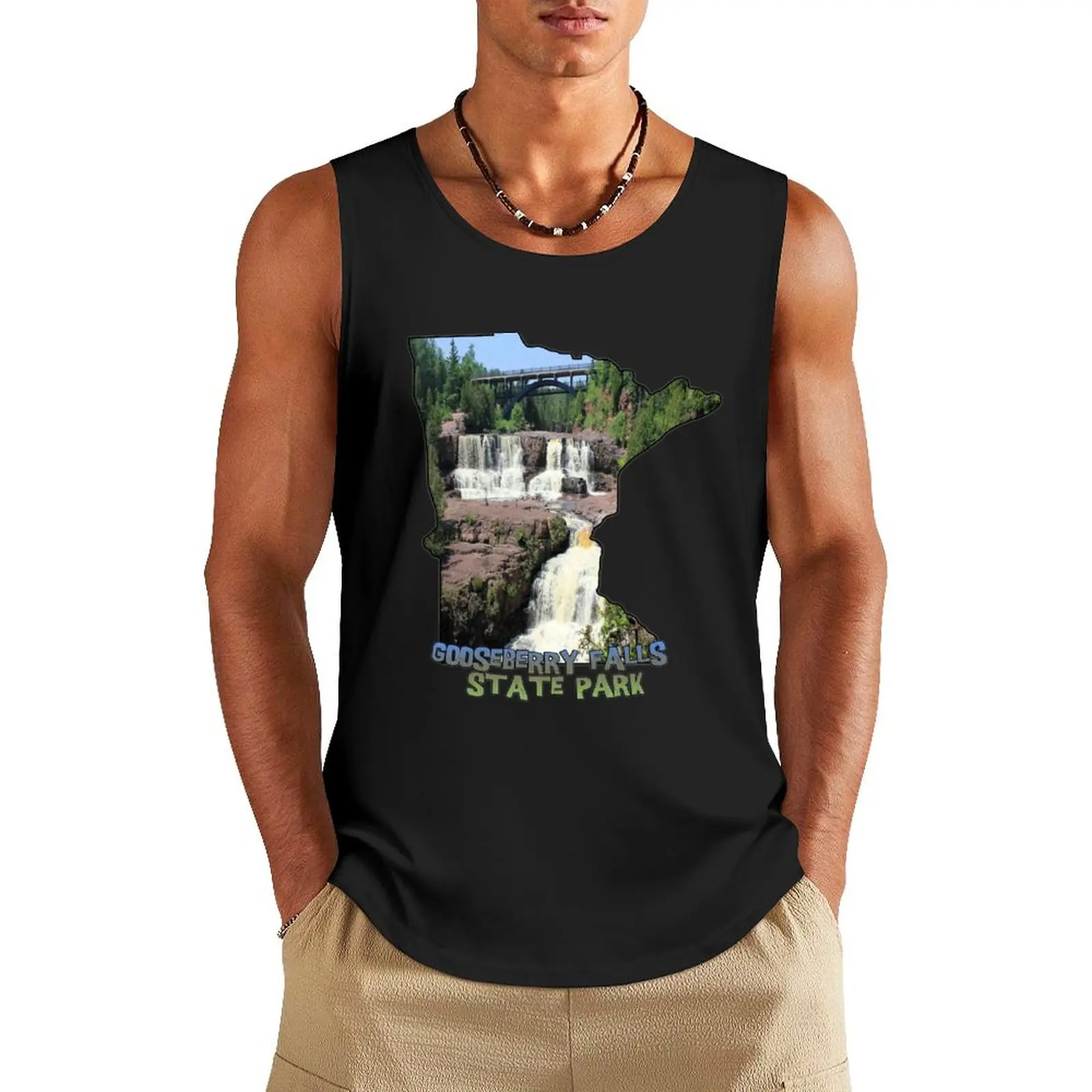 

Minnesota State Outline (Gooseberry Falls State Park) Tank Top cotton t-shirts man vests for men Men's singlets