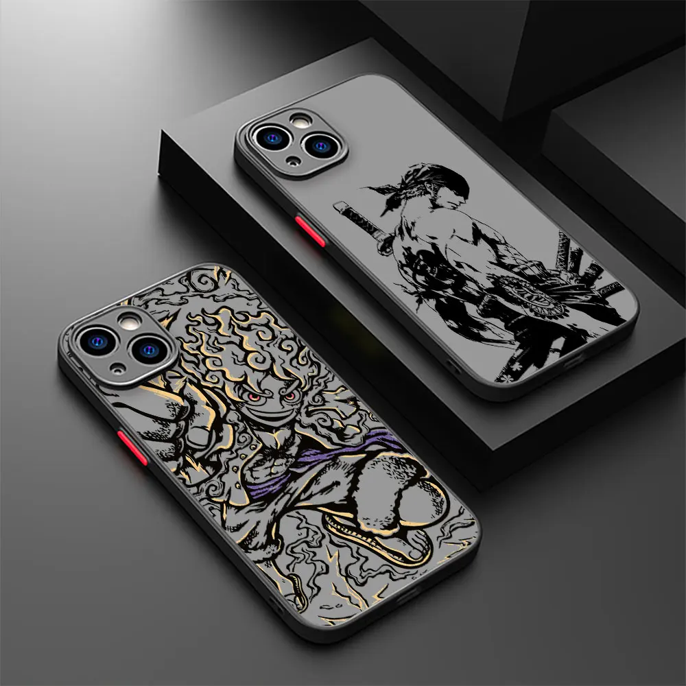 

Luffys Gear 5 Zoro Matte Fundas For iPhone 16 15 ProMax 13 12 Mini 11 14 Plus 15 16 Pro Max Phone Case O-One Pieces Clear Covers