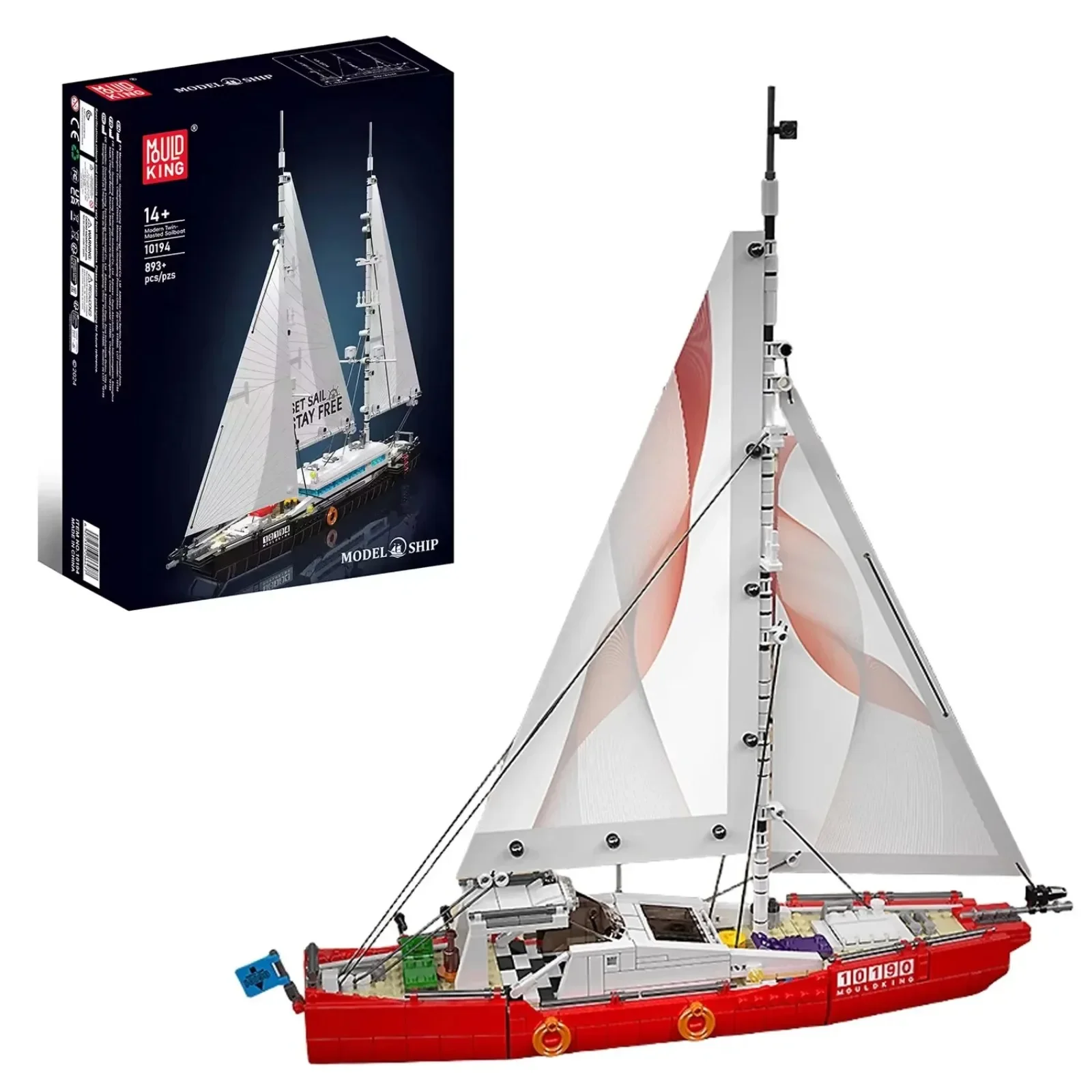 Mould King 767PCS Kreative 10190 Moderne Twin-Mast Segelschiff Bausteine Spielzeug STEM Pädagogische Erkundung Schiff Modell Kit