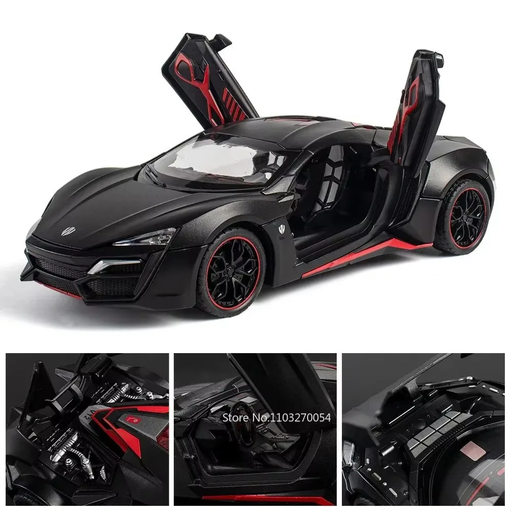 Scala 1:24 Camaro Lykan Modello di auto sportiva Giocattolo Pressofuso in metallo Musica leggera Tirare indietro Modelli di supercar in miniatura Buon regalo per gli amici