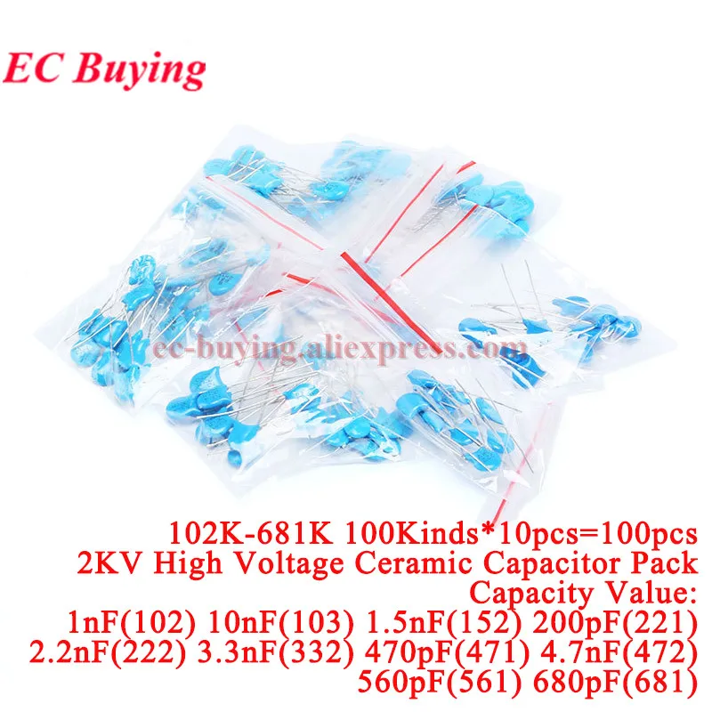 300pcs/100pcs Ceramic Capacitor Set 2pF-0.1uF 102K-681K Capacitance Electronic Components Capacitor Assorted Kit Samples DIY