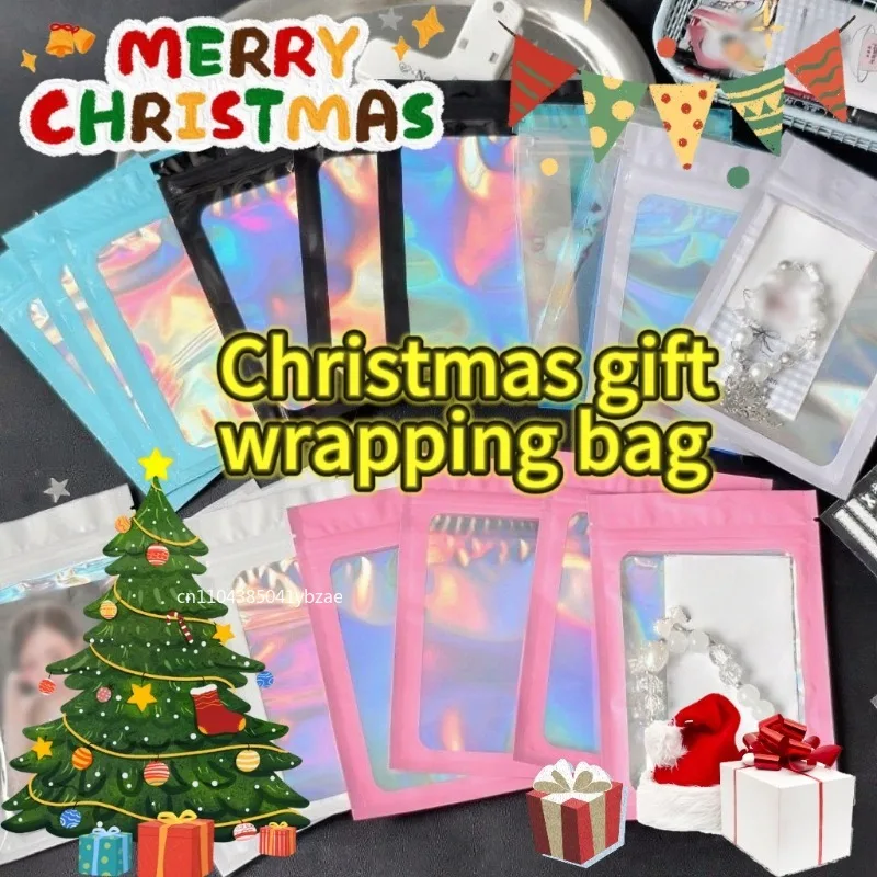 50 Stück geruchsdichte Mylar-Beutel, holografische Laserfarbe, Kunststoff-Verpackungsbeutel, Schmuck, Einzelhandel, Aufbewahrungsbeutel, Geschenk, Reißverschlussbeutel