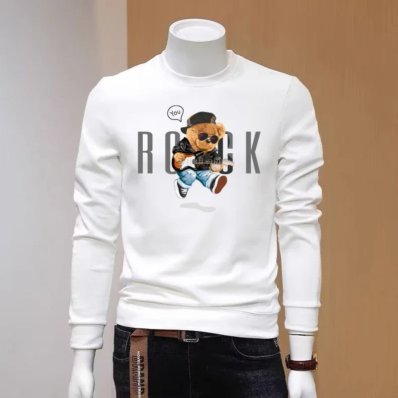 Novos homens gráficos sweatshirts urso dos desenhos animados manga longa camiseta algodão 100% solto overfit longo t esportes topo roupas masculinas