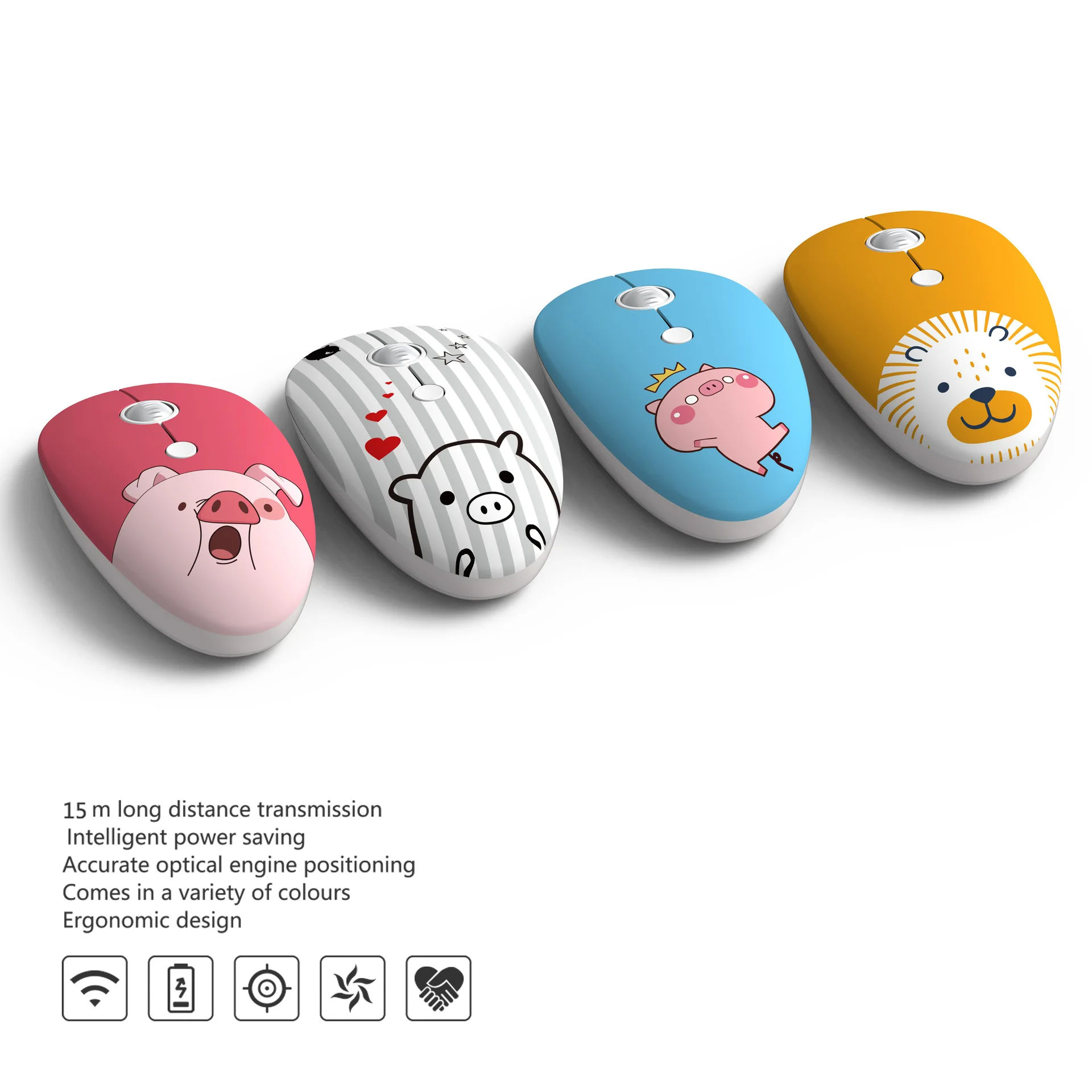 

Cartoon Pattern Wireless Mouse Mini Cute Resoluton Adjustable Lightweight And Portable Office Use Mause Mice For Kids Or Woman
