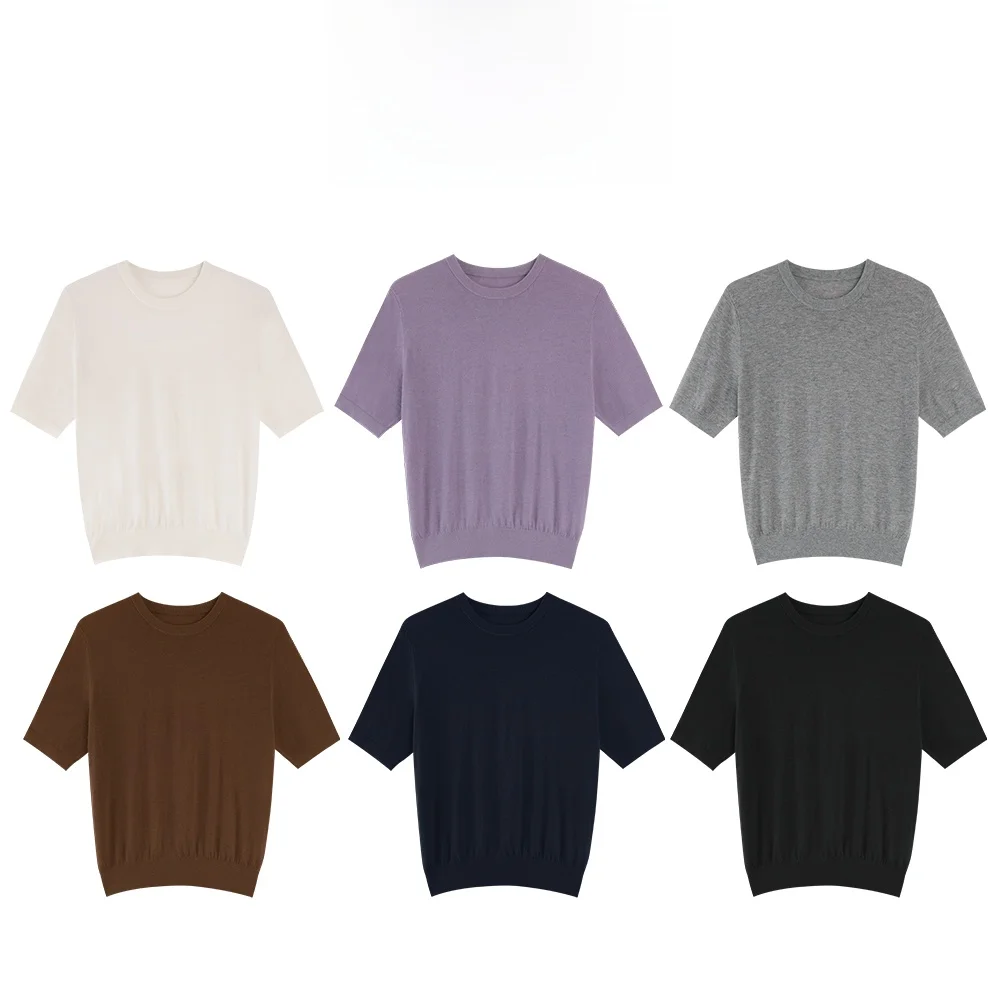 

Женский модный летний вязаный свитер Mannala Soft Power Selected White on White Camere Miu Series с круглым вырезом и коротким рукавом