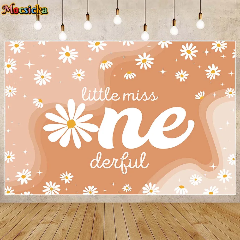 

Mocsicka Daisy Birthday Backdrop Boho Girl 1st Birthday Party Decoration Little Miss ONEderful Photo Background Banner Photocall