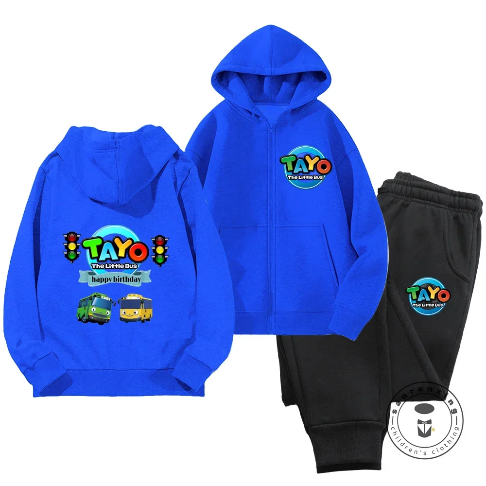 Cartoon Fashion Tayo the Little Bus Zipper Hoodie Set Casual Suit Fall Clothes for Kids Sports Hoodies for Boys and Girls